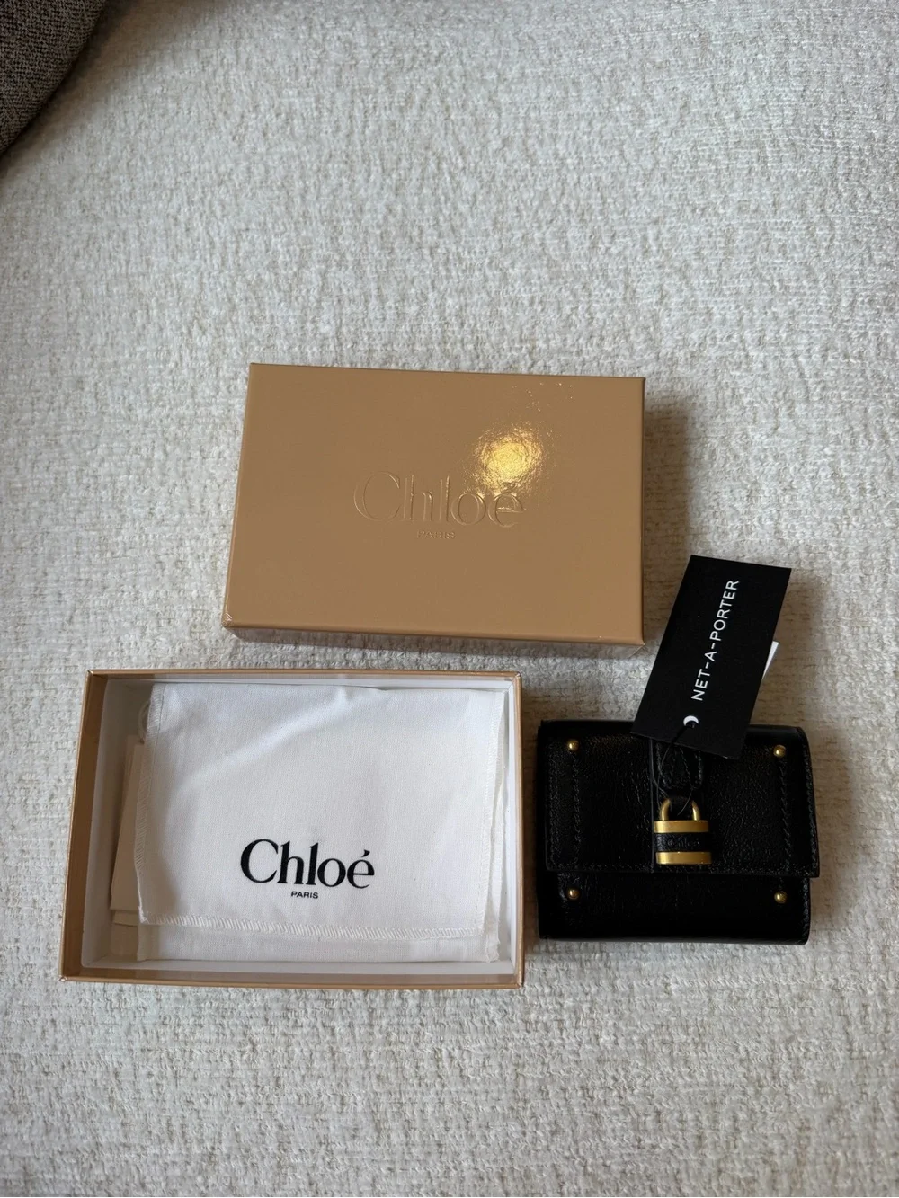 Chloe Black Leather Mini Card Holder with Gold Padlock